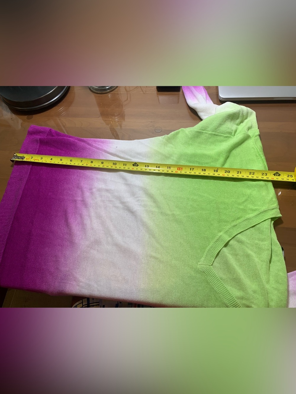 Lauren Ralph Lauren Lime Green White Purple Ombre V-Neck Sweater - Picture 7 of 8